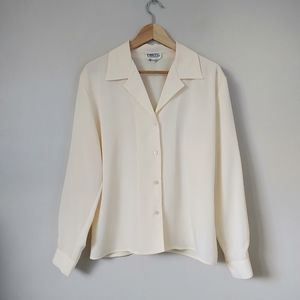 Vintage Ports International Blouse Button Up Collar Shirt Cream Size 8
